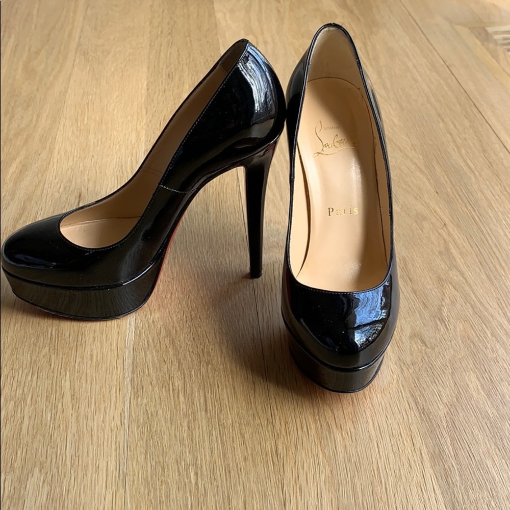 Black leather Christian Louboutin platform heels